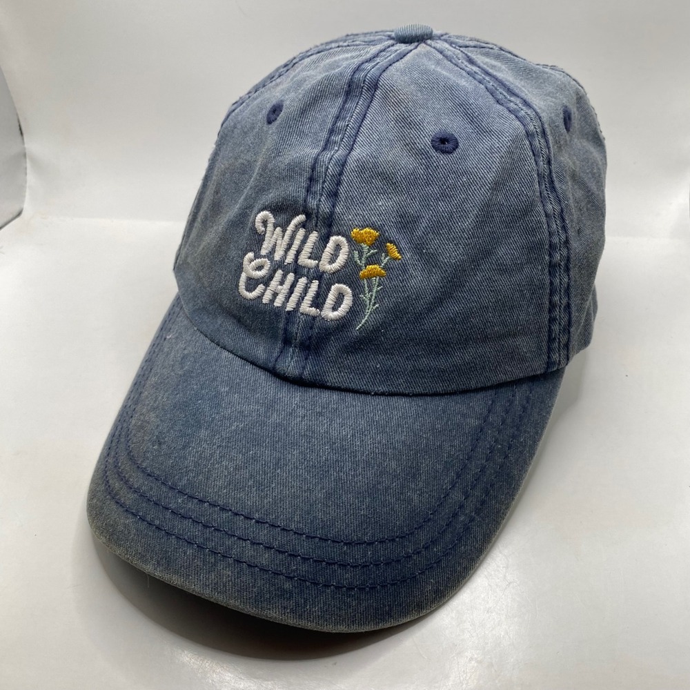 Wild Child Unbranded Floral Baseball Cap Unisex OSFA Blue Washed Denim Boho Hat